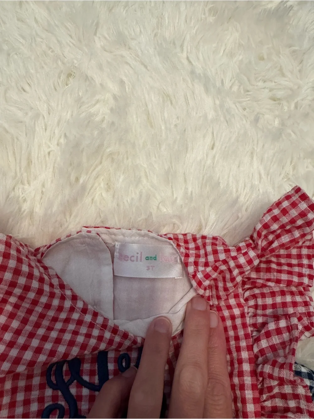 Red Gingham Girls Matching Set with Navy Bows